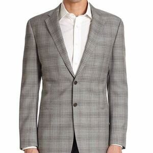 NWT Giorgio Armani Le Collezioni Gray Purple Plaid Wool Sport Coat Blazer